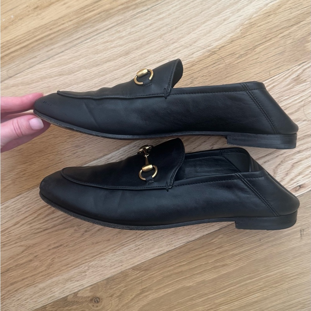Gucci Brixton Black Leather Loafers with Gold Hardware - Picture 3 of 5